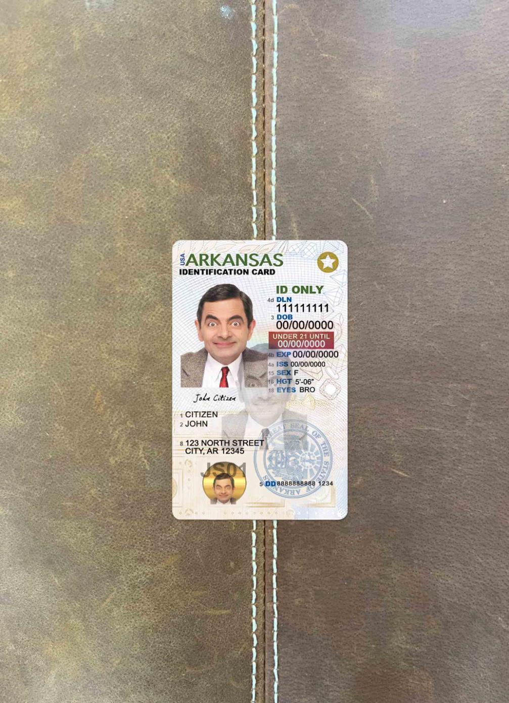 USA Arkansas ID card under 21 photolook FRONT PSD template
